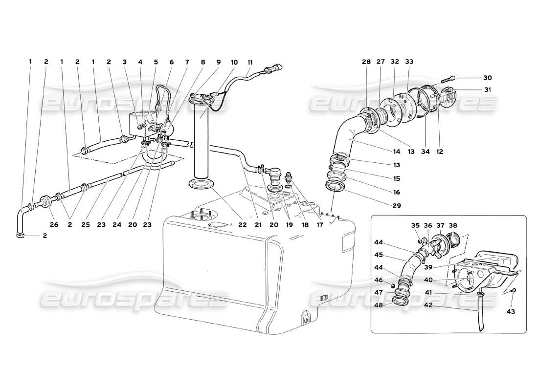 lamborghini diablo sv (1999) schéma des pièces du système d'alimentation en carburant (pour les voitures sans insertion rapide de carburant)