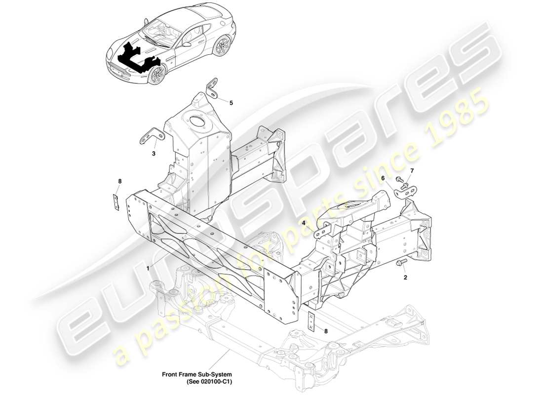 aston martin v8 vantage (2005) diagramme des pièces de la structure avant