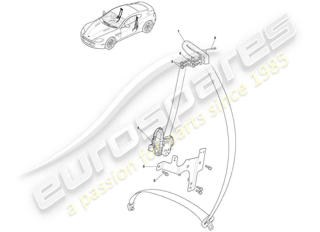 aston martin v8 vantage (2005) schéma des pièces des ceintures de sécurité avant