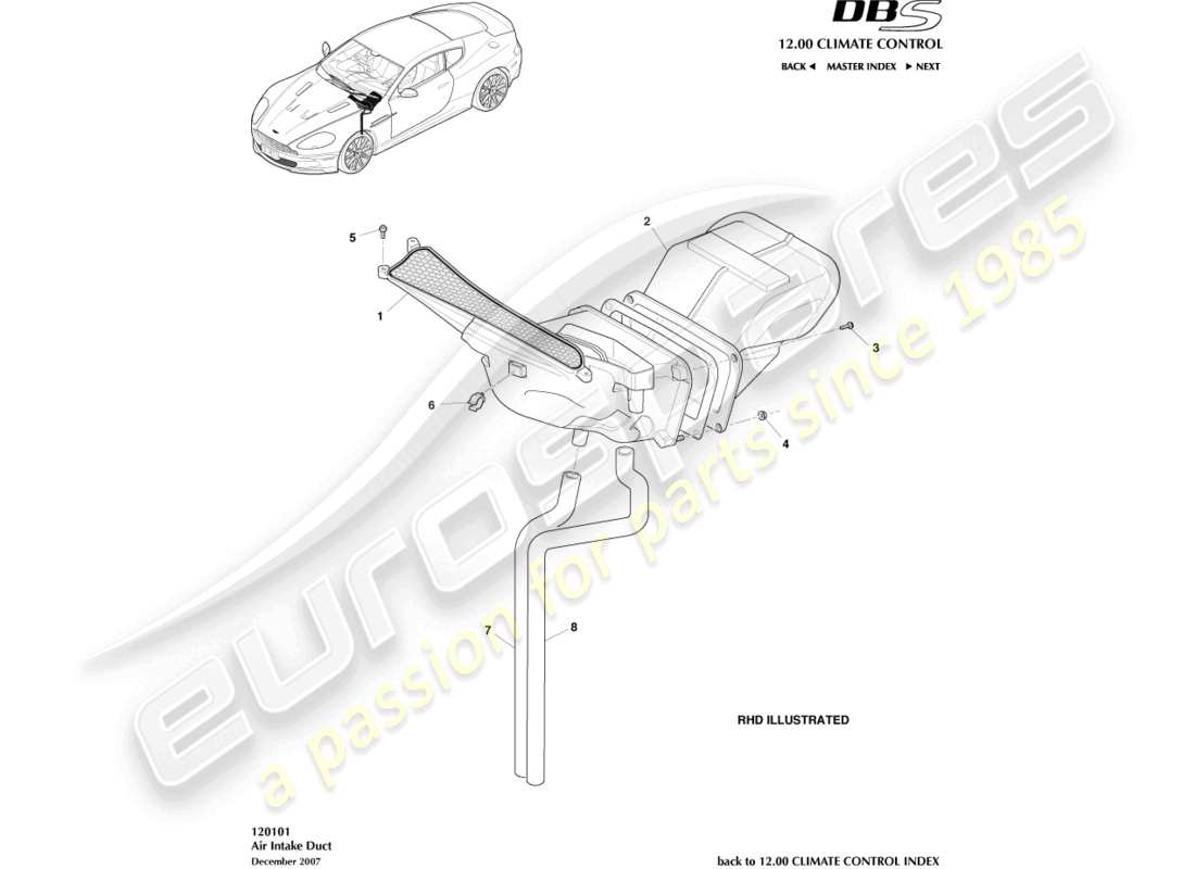 aston martin dbs (2010) schéma des pièces des conduits d'admission d'air
