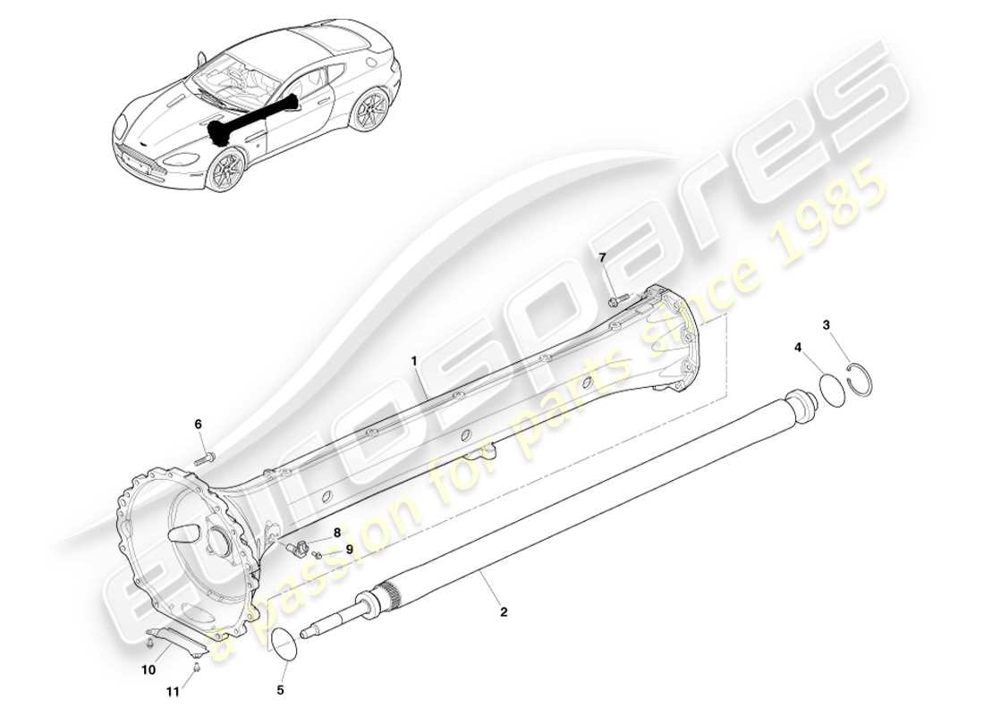 aston martin v8 vantage (2007) schéma des pièces de l'assemblage de l'arbre de transmission