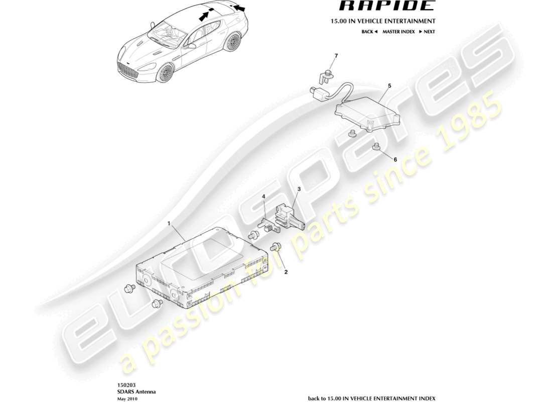 aston martin rapide (2010) antenne sdars schéma des pièces