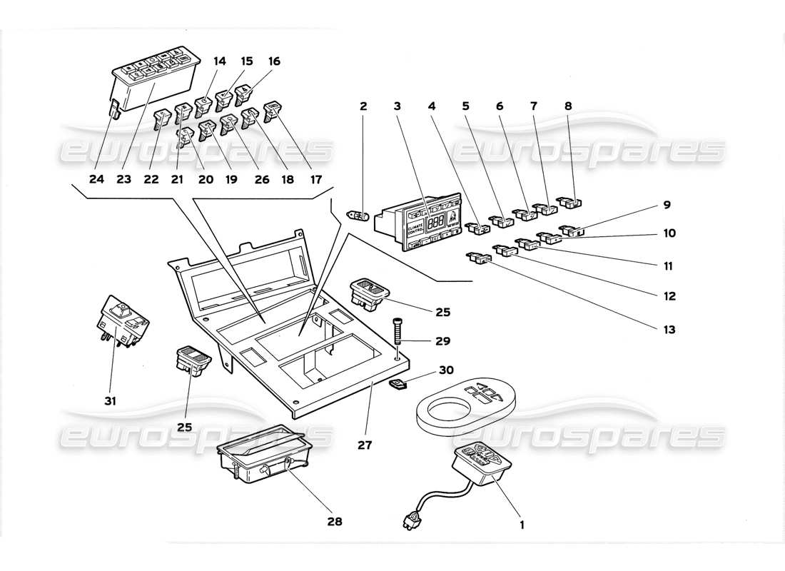 lamborghini diablo gt (1999) instruments pour panneaux de tunnel schéma des pièces