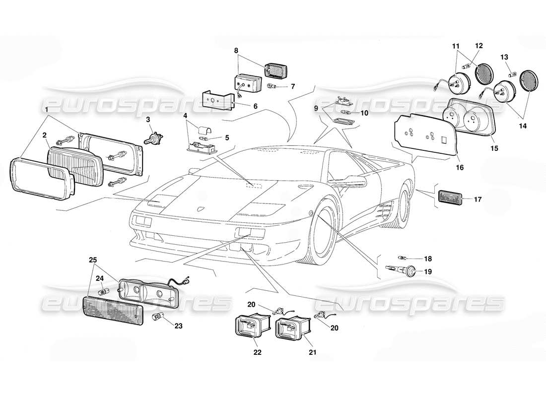 lamborghini diablo (1991) diagramme des pièces des lumières
