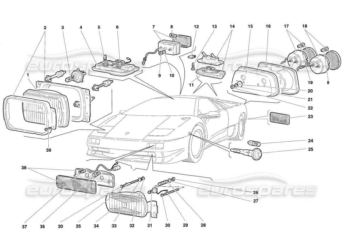 lamborghini diablo sv (1997) diagramme des pièces des lumières