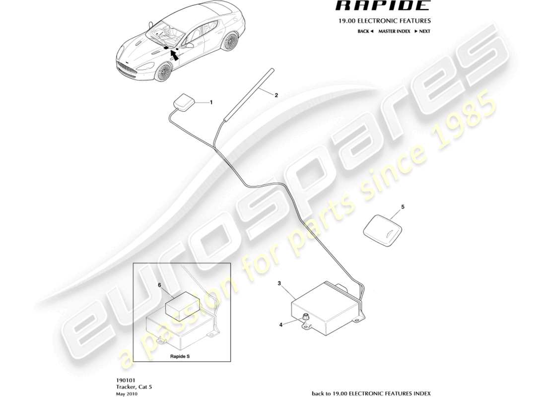 aston martin rapide (2011) diagramme de pièce du tracker cat 5