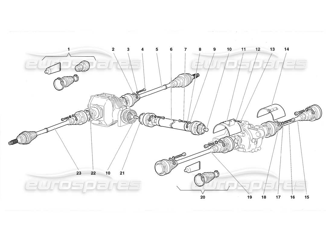 lamborghini diablo roadster (1998) diagramme des pièces des arbres de transmission et de l'arbre d'hélice