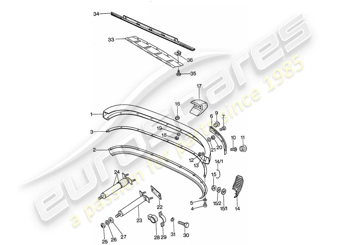 un schéma de pièces du catalogue de pièces porsche 1975 (911)