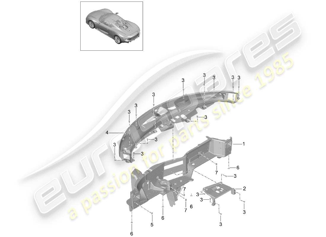 un schéma de pièces du catalogue de pièces porsche 918 spyder