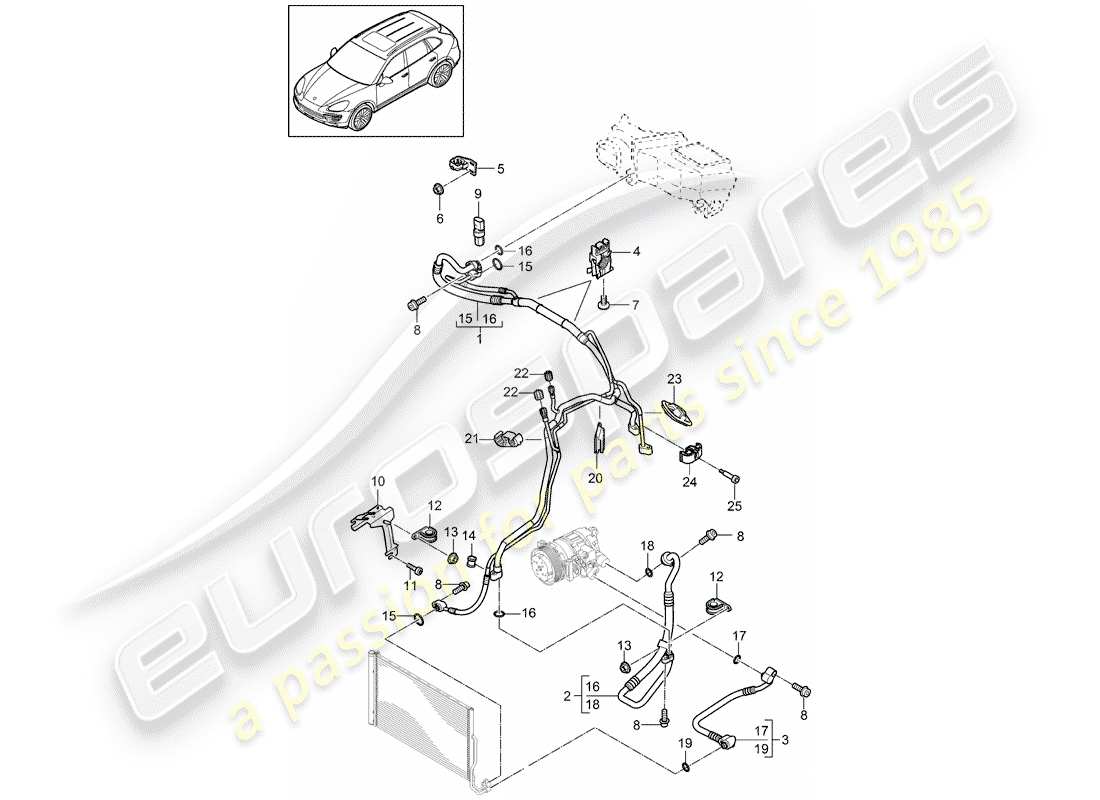 porsche 2014 (cayenne e2 92a) circuit frigorifique schéma des pièces