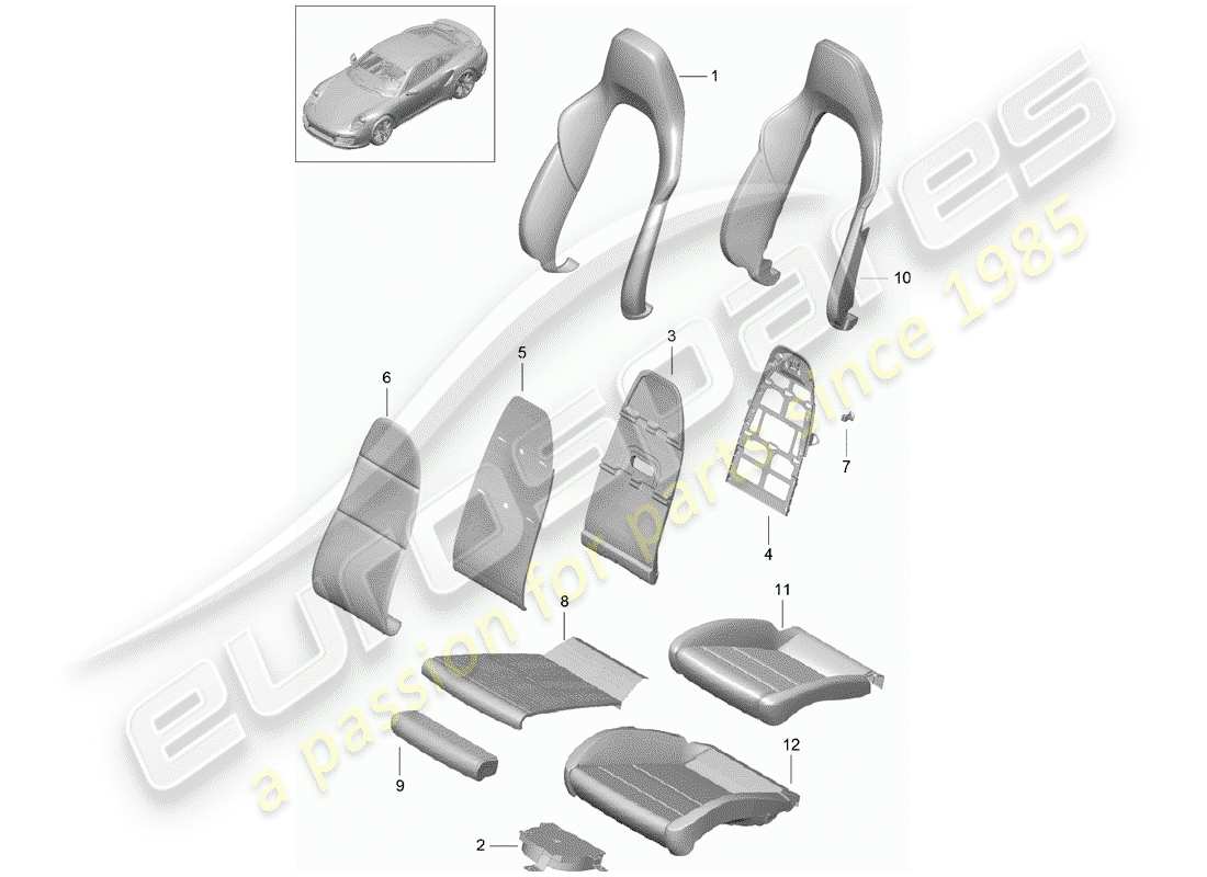 porsche 2014 (991-1 turbo) pièce en mousse diagramme des pièces