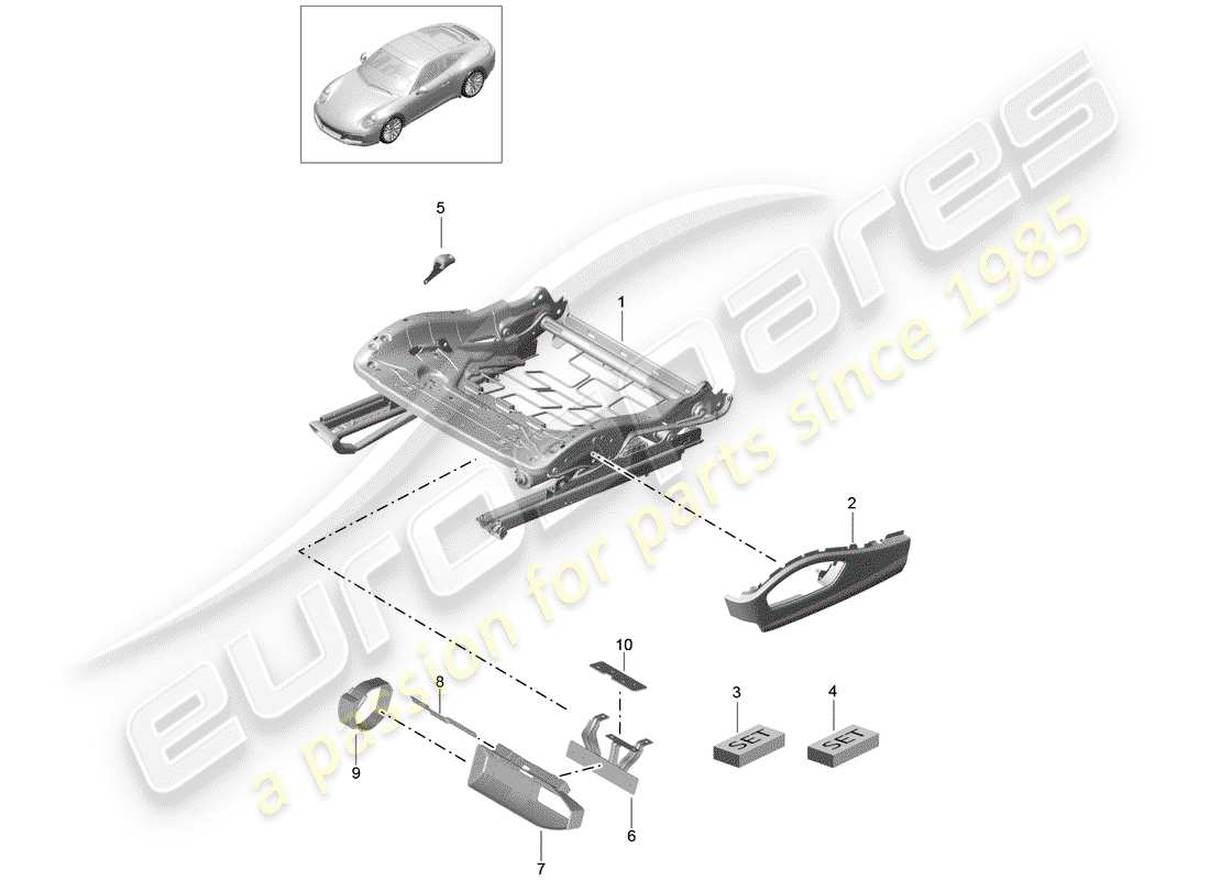 porsche 2019 (991-2) cadre de siège schéma des pièces