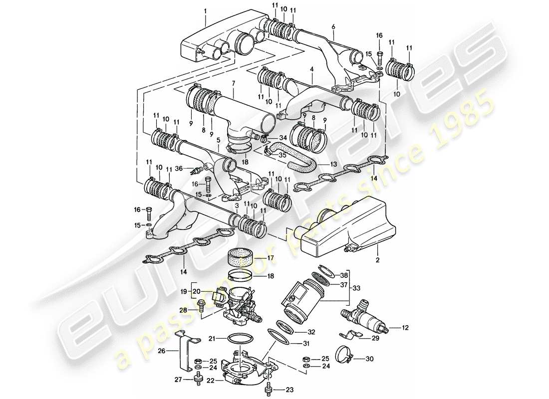 porsche 1986 (928) lh-jetronic - 1 - d - mj 1985>> schéma des pièces