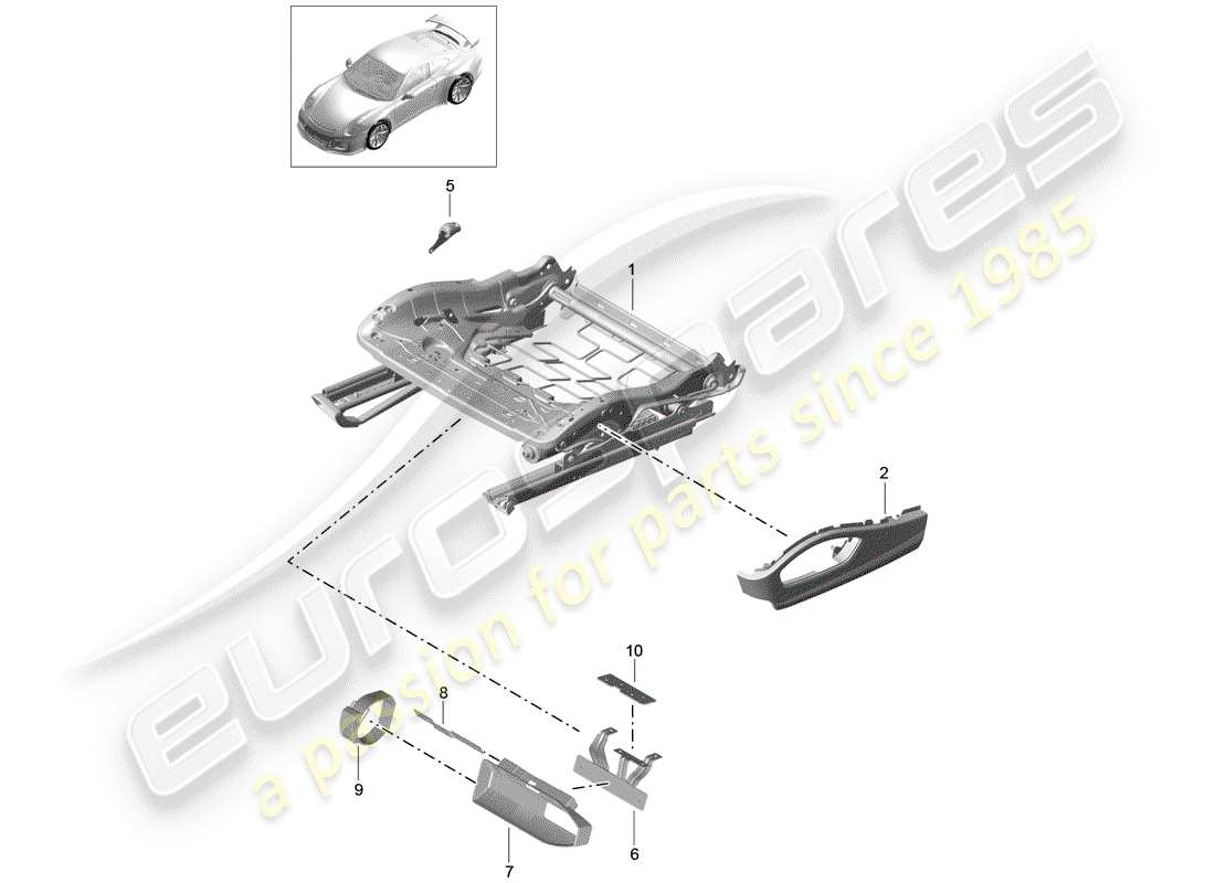 porsche 2019 (991-2 r/gt3/rs) cadre de siège schéma des pièces
