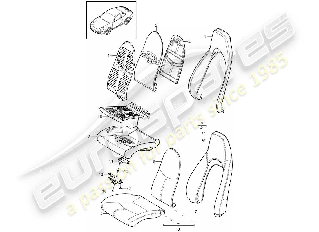 porsche 2011 (997-2) partie en mousse schéma des pièces