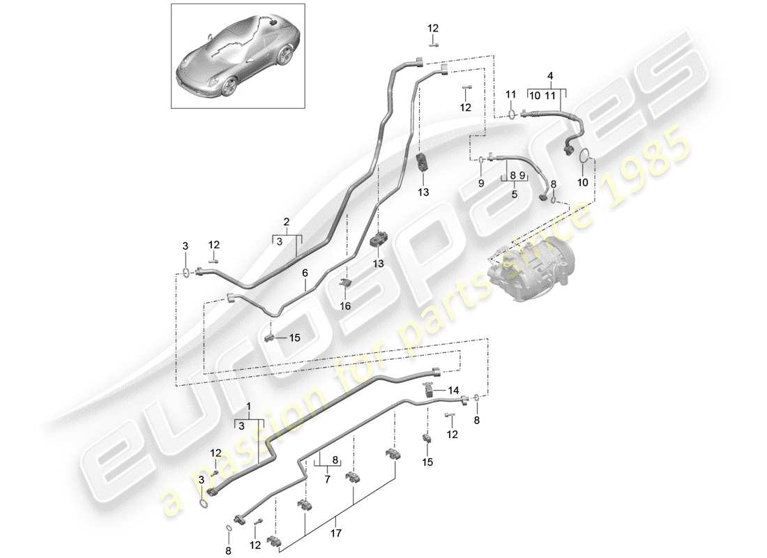 porsche 2012 (991-1) circuit frigorifique schéma des pièces