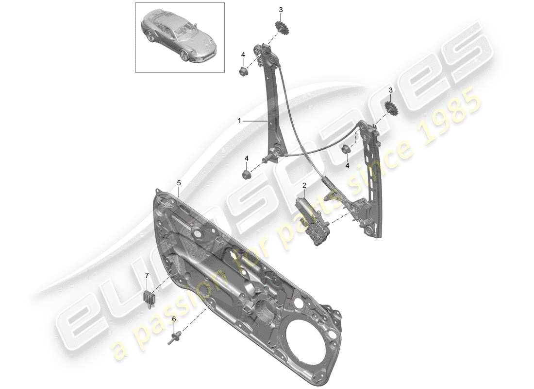 porsche 2014 (991-1 turbo) régulateur de fenêtre schéma des pièces