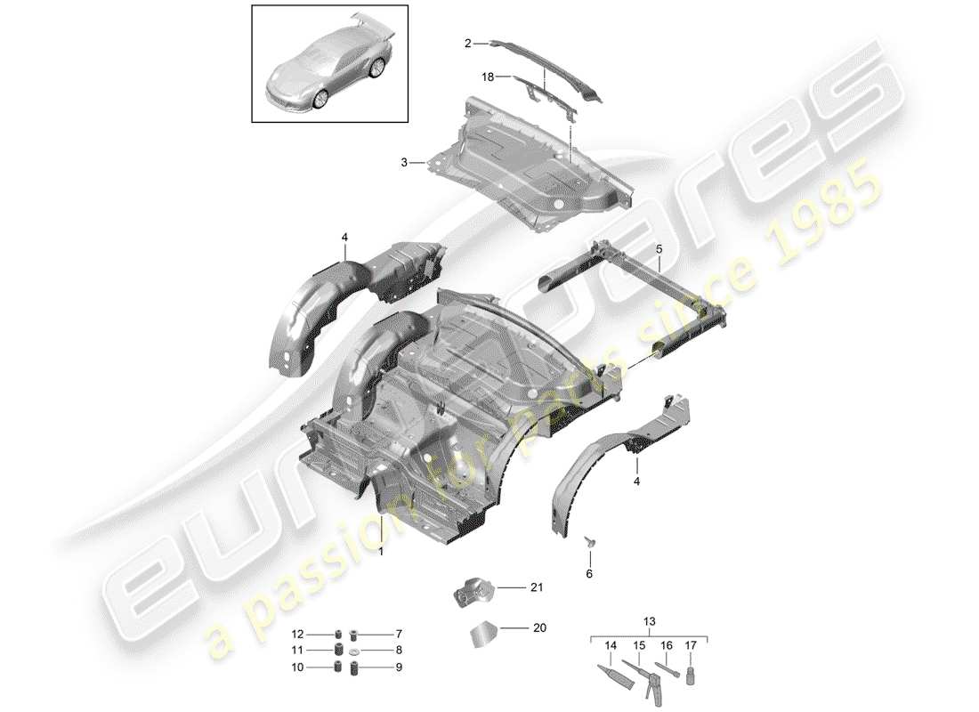 porsche 2019 (991-2 r/gt3/rs) schéma des pièces arrière