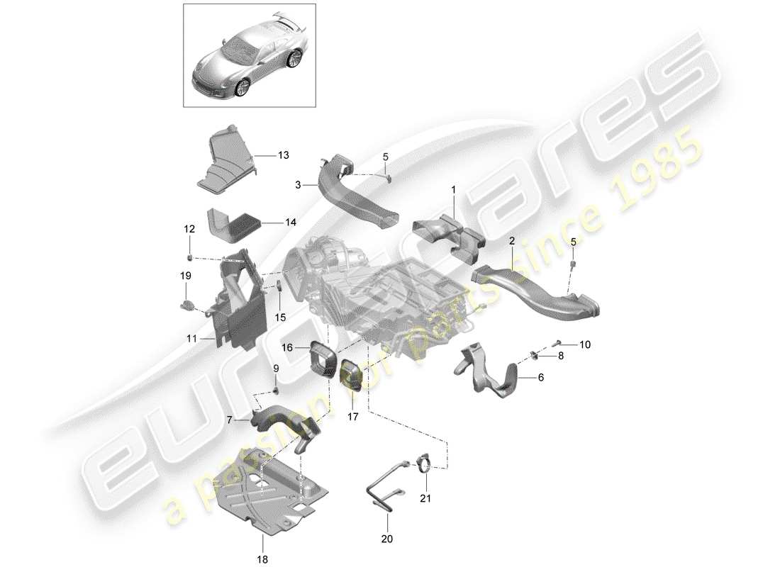 porsche 991r/gt3/rs (2019) diagramme des pièces du conduit d'air