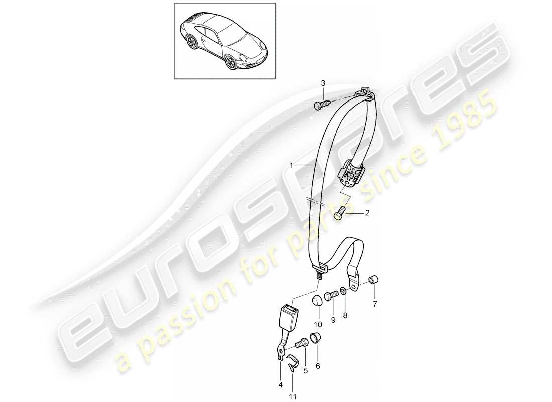 porsche 2011 (997-2) ceinture de sécurité schéma des pièces