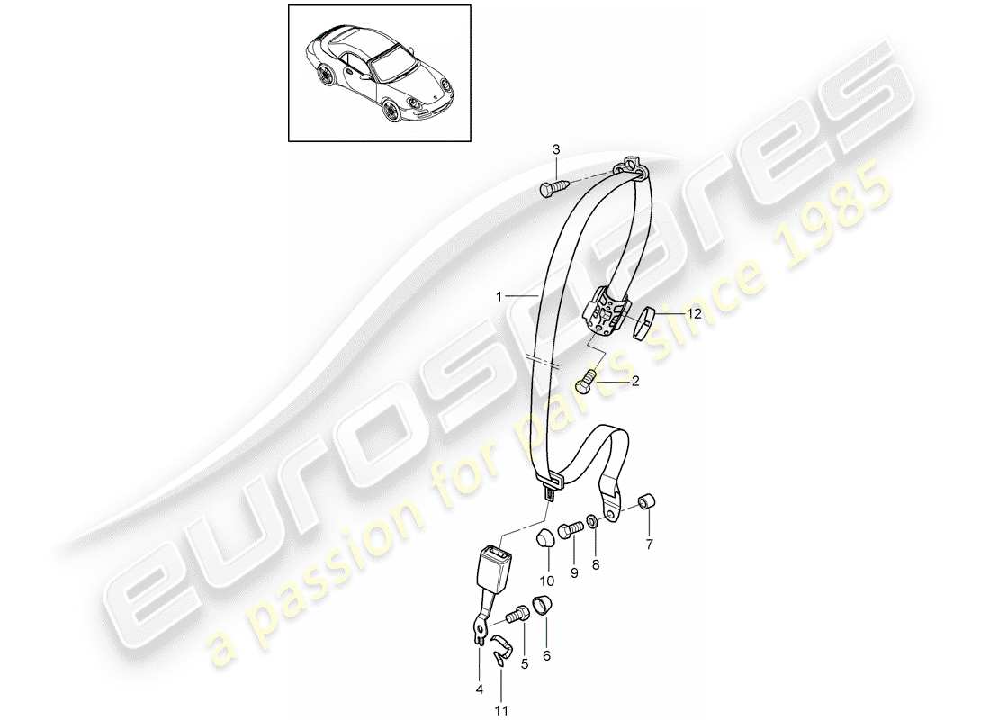 porsche 2010 (997-2) ceinture de sécurité schéma des pièces