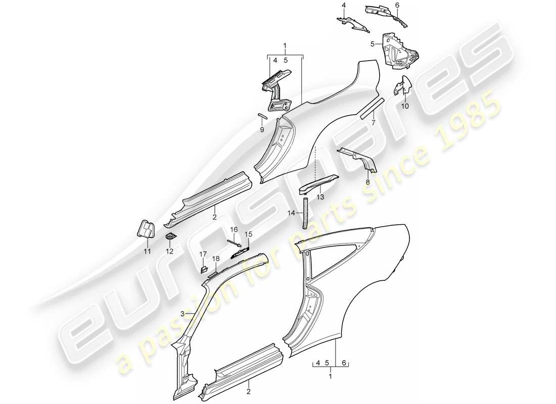 porsche 2007 (997-1) panneau latéral schéma des pièces
