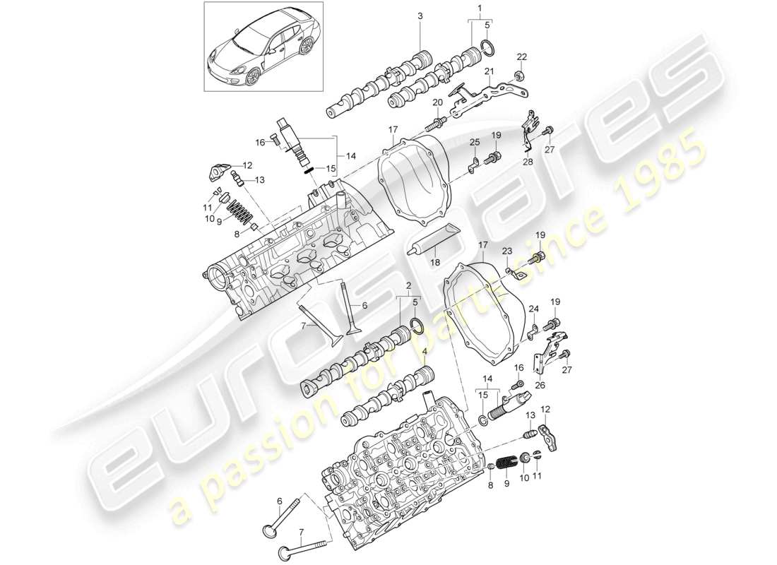 porsche 2010 (cayenne e1 9pa) arbre à cames, soupapes schéma des pièces