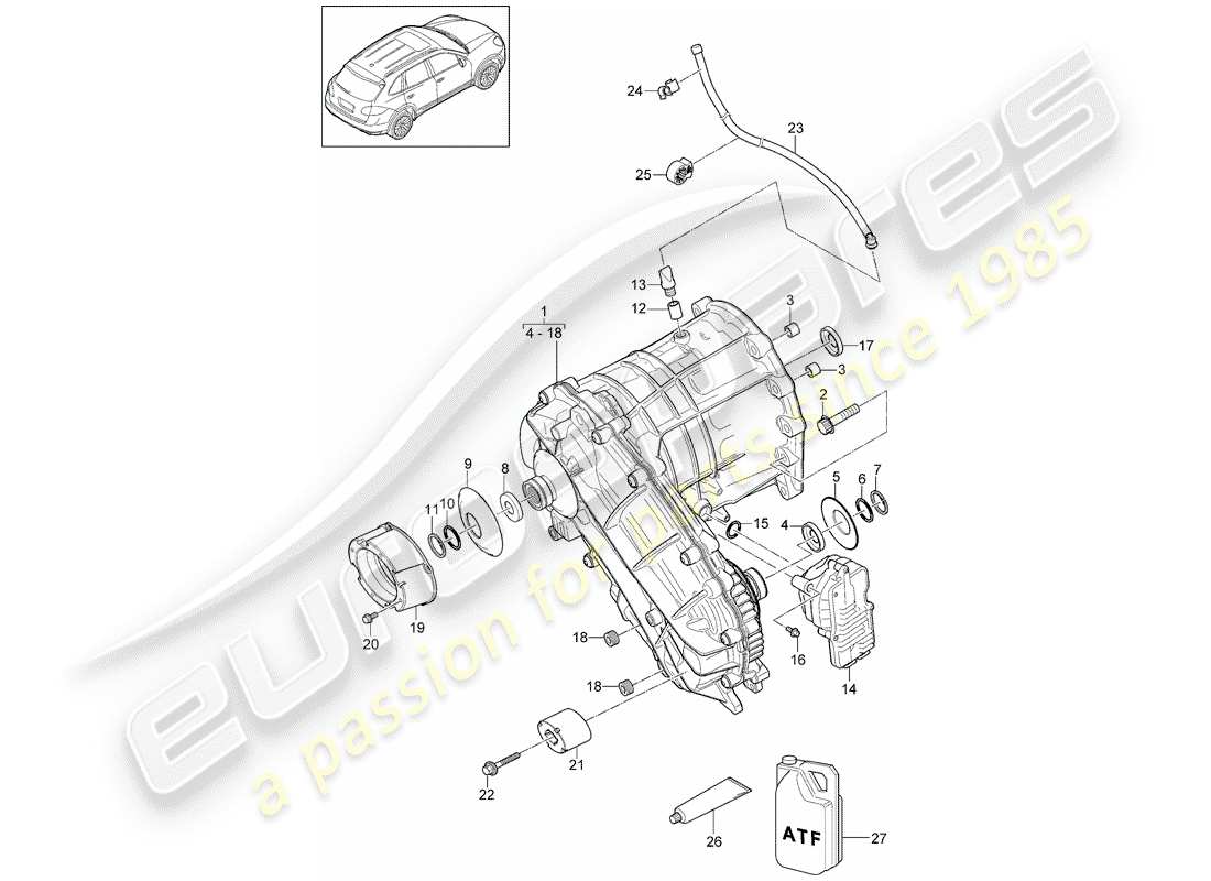 porsche 2013 (cayenne e2 92a) boîte de transfert schéma des pièces