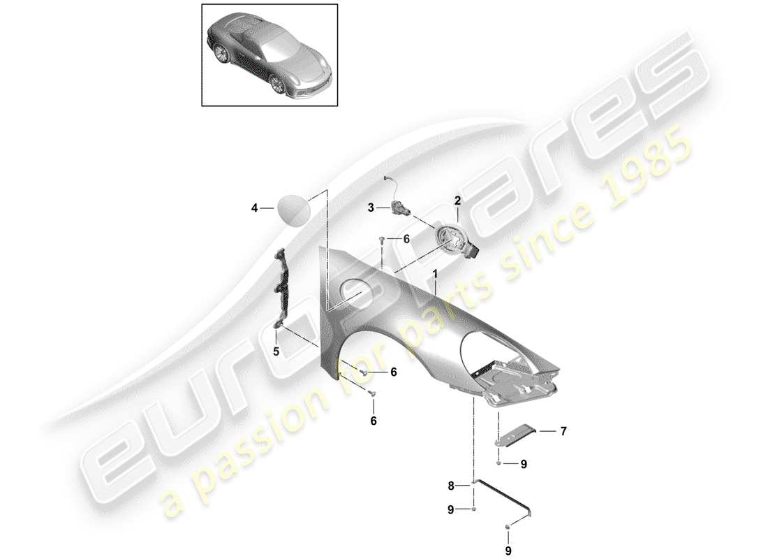 porsche 2019 (991-2 r/gt3/rs) diagramme des pièces fender