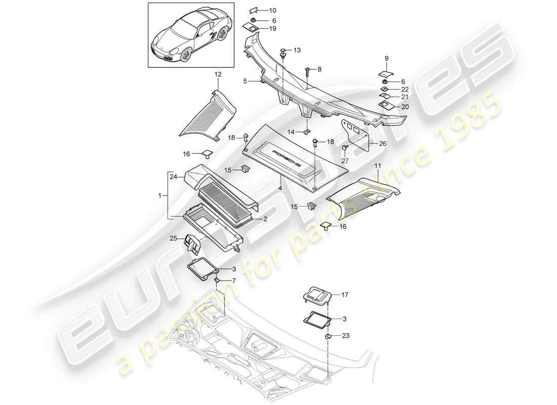 porsche 2009 (987 cayman) filtre à particules schéma des pièces