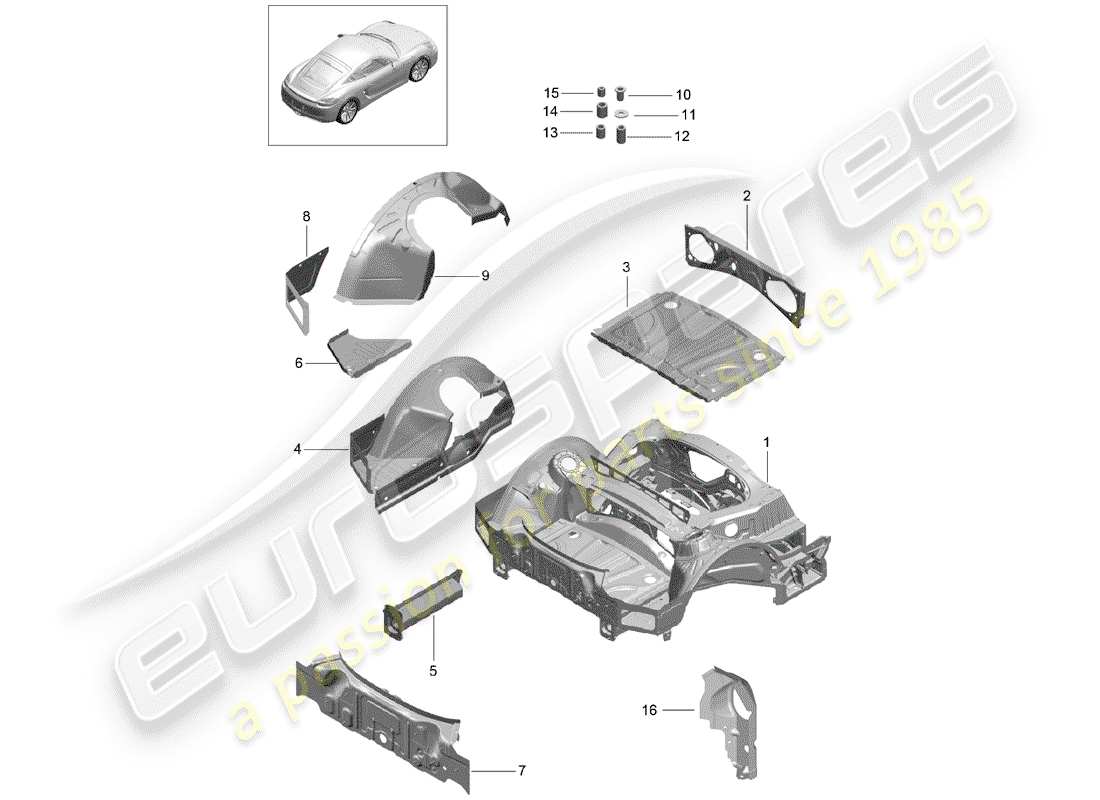 porsche 2015 (981 cayman) extrémité arrière schéma des pièces