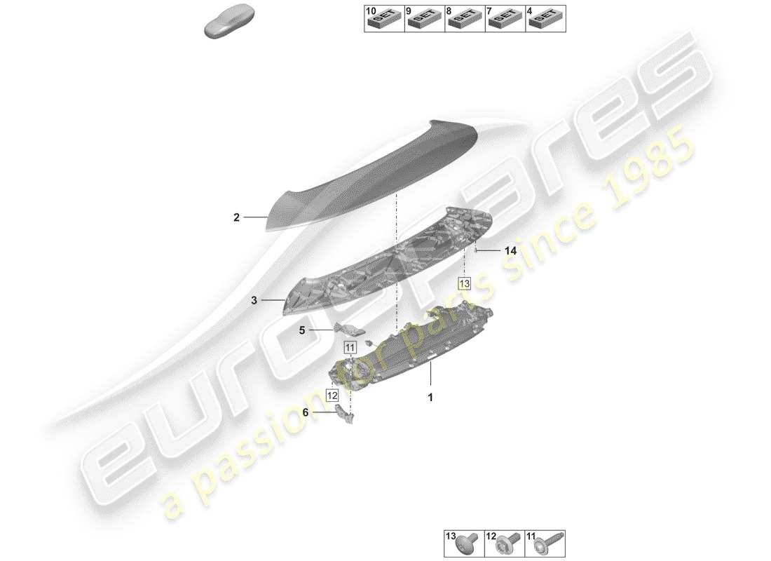 porsche 2019 (992-1) spoiler arrière schéma des pièces