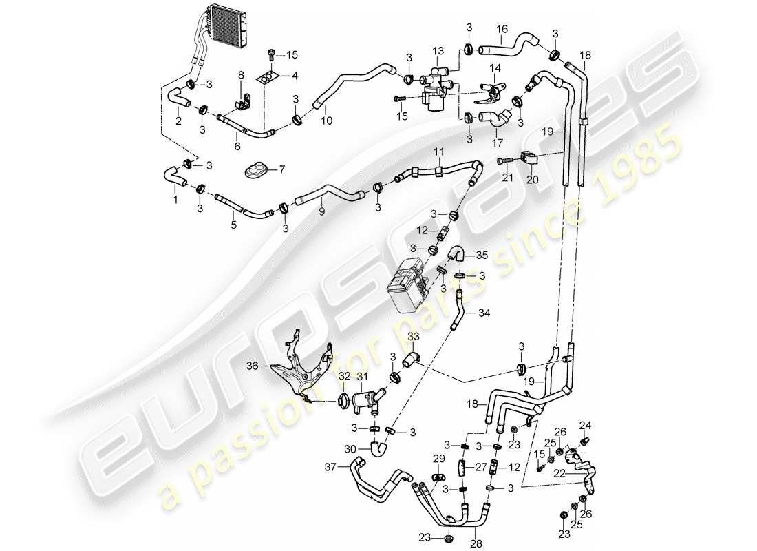 porsche 2003 (cayenne e1 9pa) climatisation/chauffage/aux. schéma des pièces du chauffage
