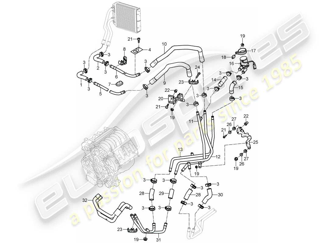 porsche 2005 (cayenne e1 9pa) climatisation/chauffage/aux. chauffage schéma des pièces