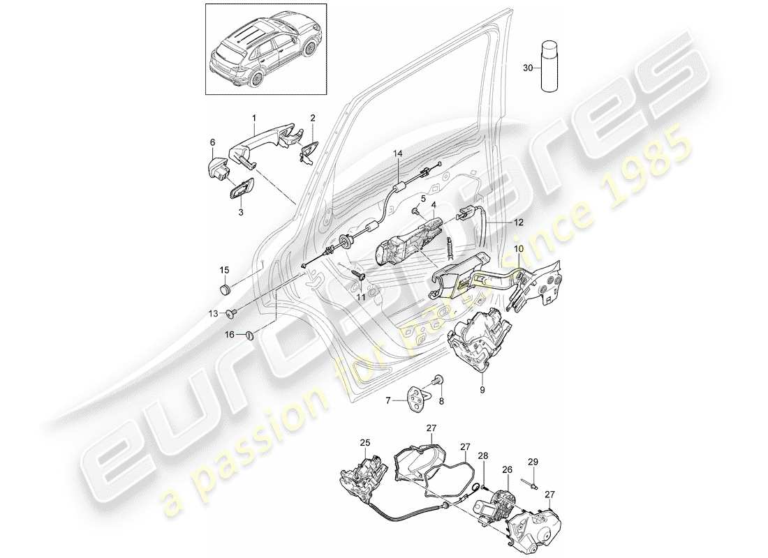 porsche 2016 (cayenne e2 92a) poignée de porte schéma des pièces