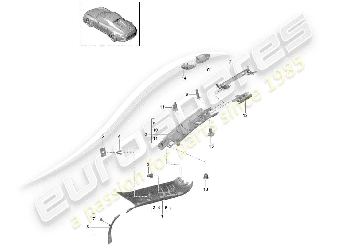 porsche 2019 (991-2 r/gt3/rs) schéma des pièces du pilier a