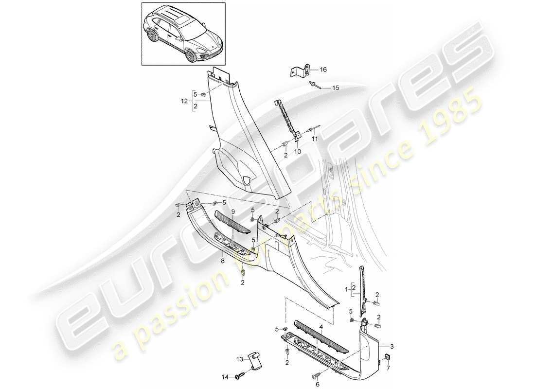 porsche 2014 (cayenne e2 92a) garniture schéma des pièces