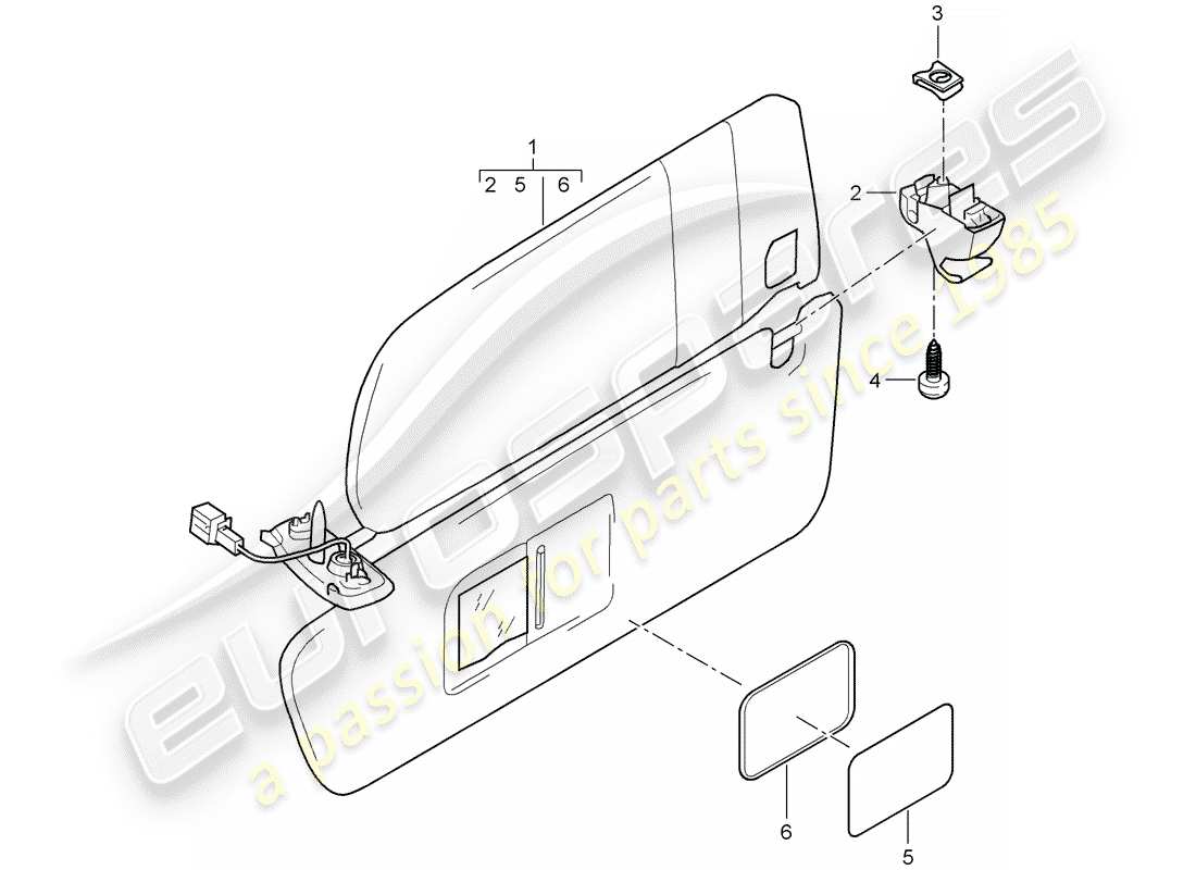 porsche 2008 (cayenne e1 9pa) diagramme des pièces des pare-soleil