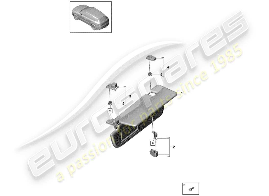 porsche 2018 (cayenne e3 9ya/9yb) diagramme des pièces des pare-soleil