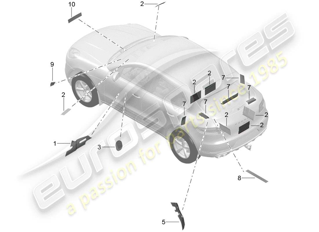 porsche 2014 (macan) schéma des pièces de l'absorpteur sonore