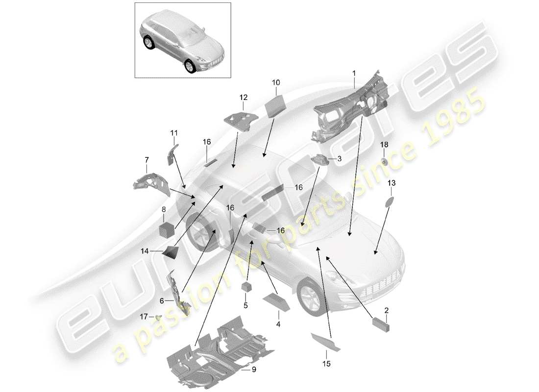 porsche 2016 (macan) absorbeur de bruit schéma des pièces
