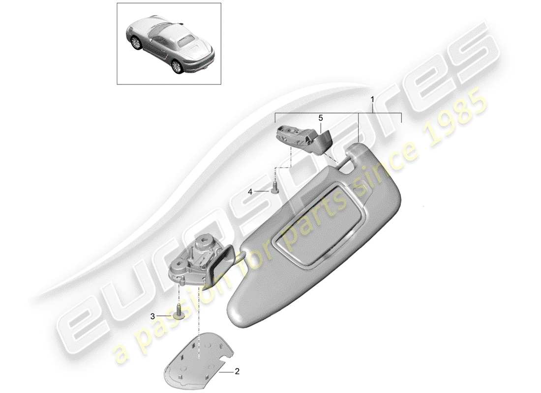 porsche 718 boxster (2017) diagramme des pièces des pare-soleil