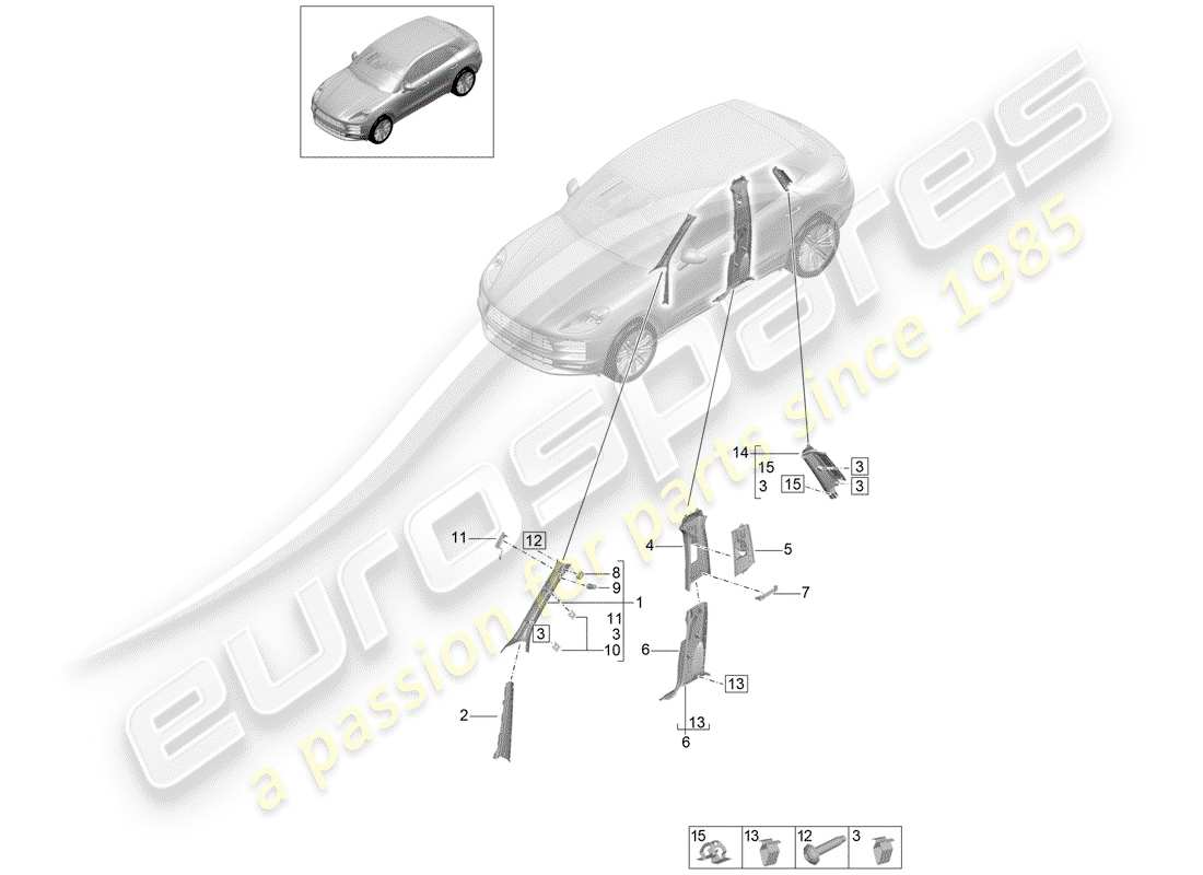porsche 2019 (macan) doublure, pilier a - schéma de la pièce