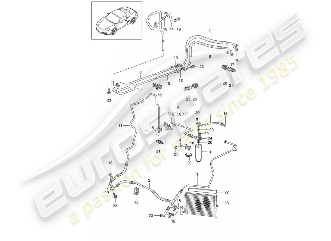 porsche 2006 (987 boxster) circuit frigorifique schéma des pièces