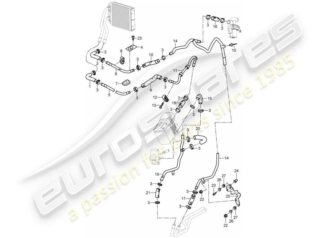 porsche 2006 (cayenne e1 9pa) climatisation/chauffage/aux. chauffage schéma des pièces