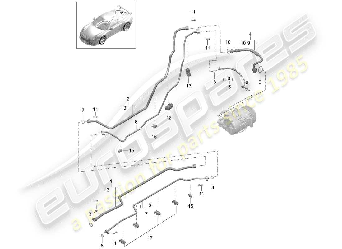 porsche 2017 (991-2 r/gt3/rs) circuit frigorifique schéma des pièces