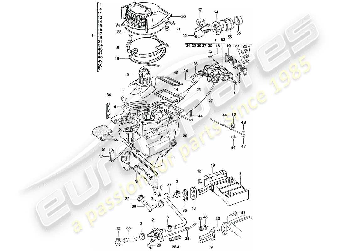 porsche 1977 (924) chauffage - d - mj 1979>> - mj 1979 schéma des pièces