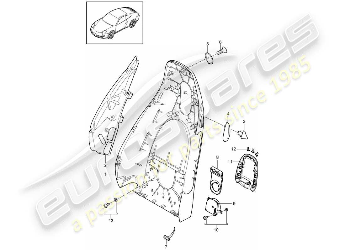 porsche 2009 (997-2) coque de dossier schéma des pièces