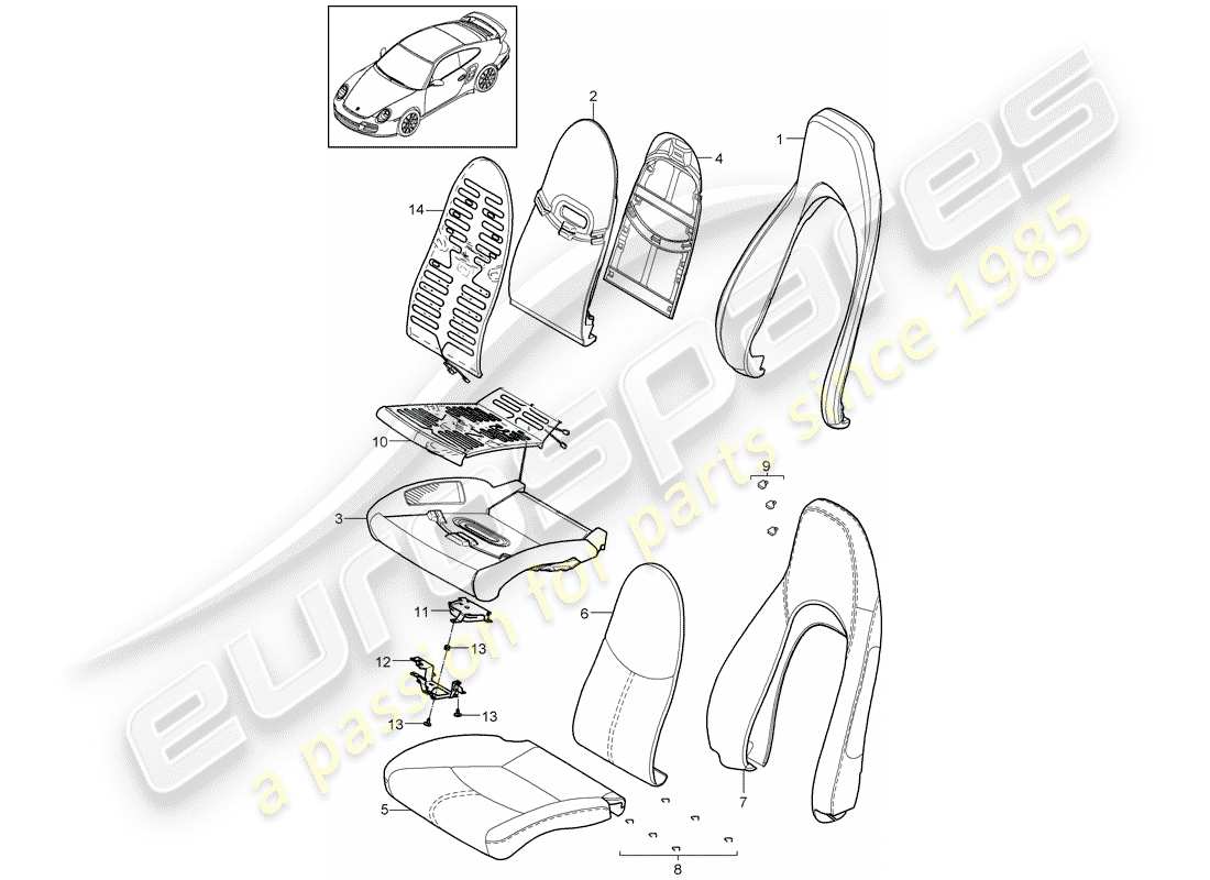 porsche 2009 997-2 turbo / gt2 pièce en mousse diagramme des pièces