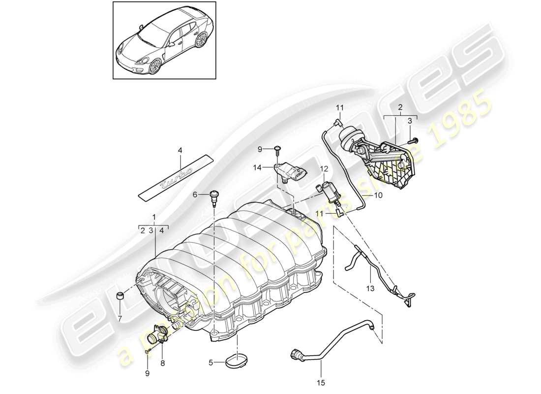porsche 2010 (cayenne e1 9pa) distributeur d'air d'admission schéma des pièces